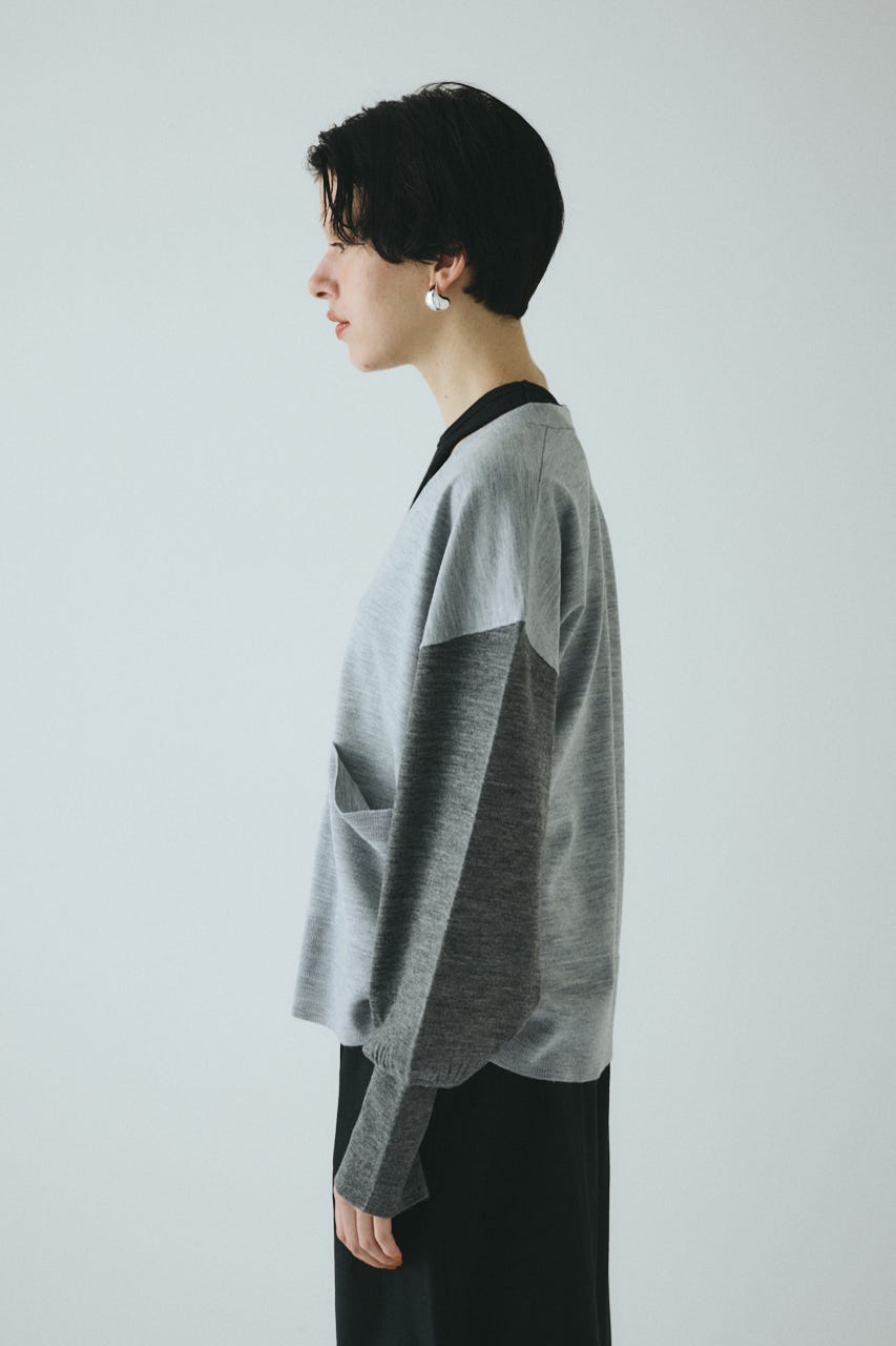 Bicolor knit cardigan 柄GRY FREE