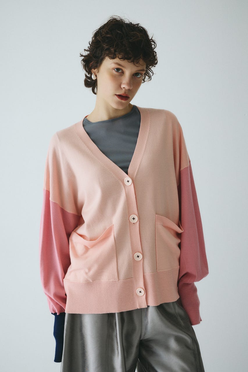 Bicolor knit cardigan 柄PNK FREE