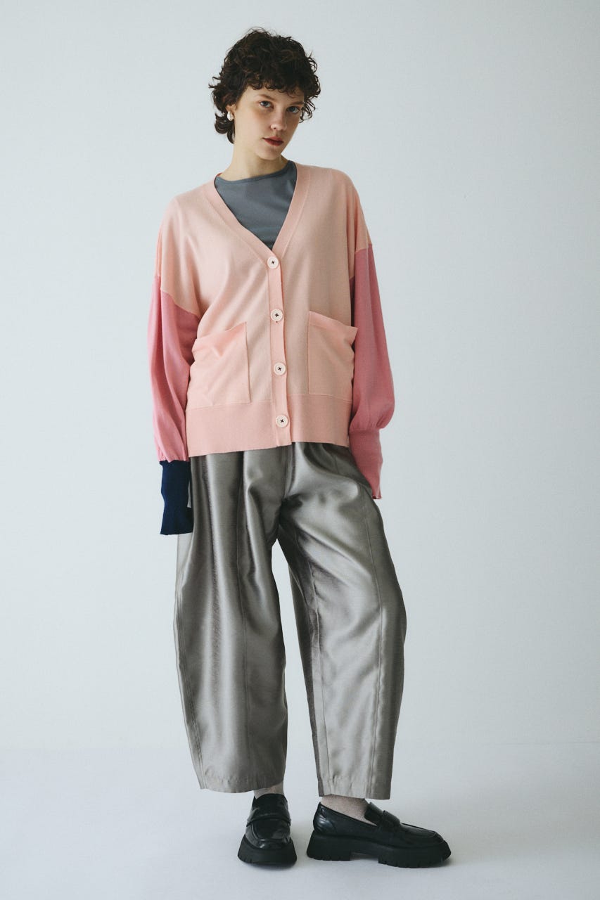 Bicolor knit cardigan 柄PNK FREE