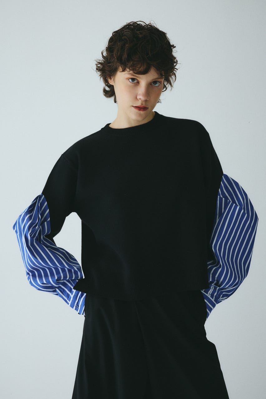 HeRIN.CYE　ヘリンドットサイ　ショート ドッキング ニットトップス　紺 HeRIN.CYE ヘリンドットサイ ショート ドッキング ニット