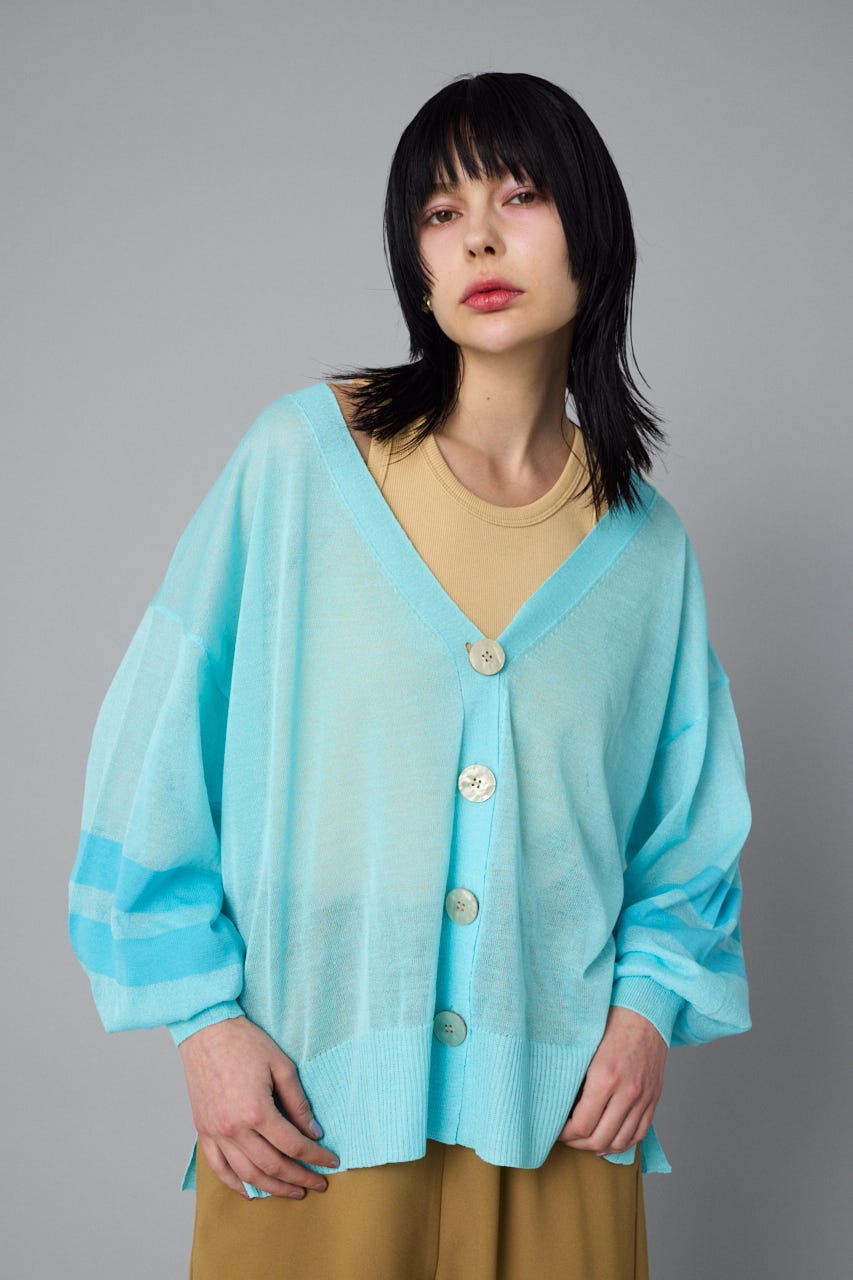 Sheer line cardigan L/BLU FREE