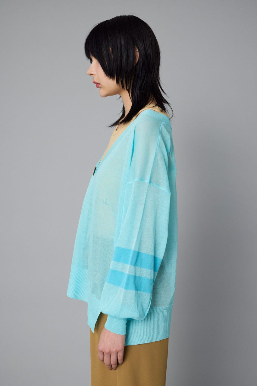 Sheer line cardigan L/BLU FREE
