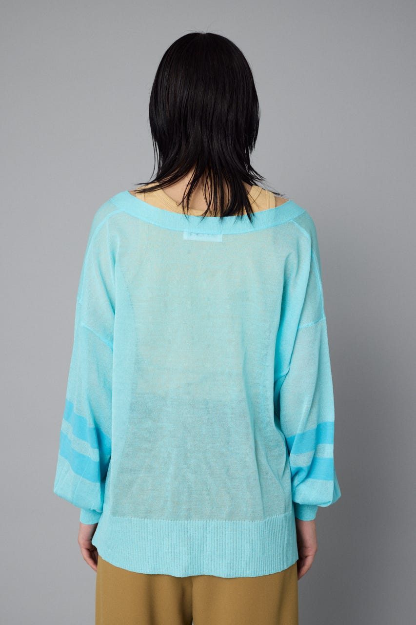 Sheer line cardigan L/BLU FREE