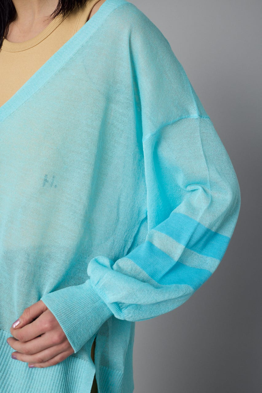 Sheer line cardigan L/BLU FREE