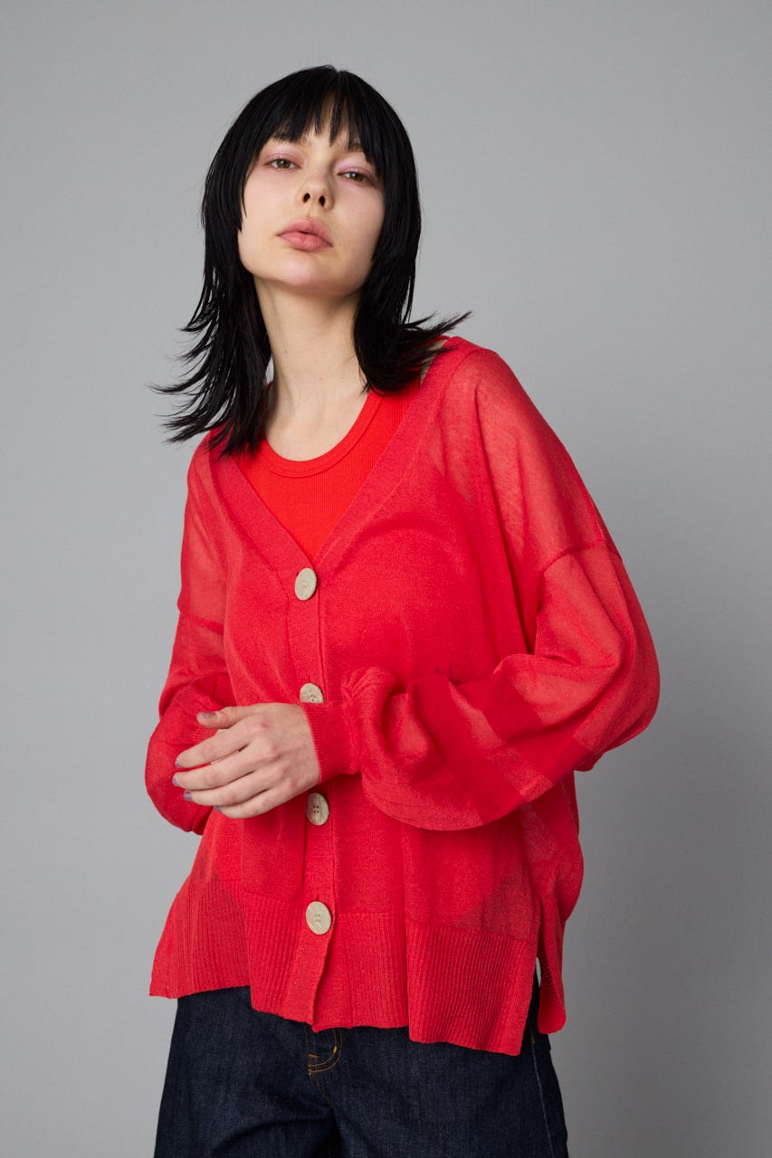 Sheer line cardigan RED FREE