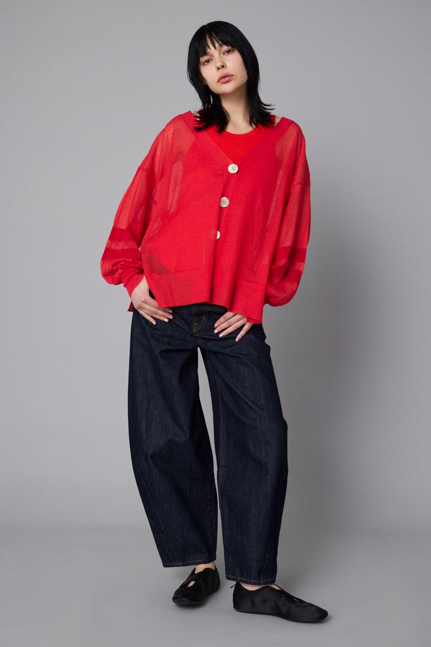 Sheer line cardigan RED FREE
