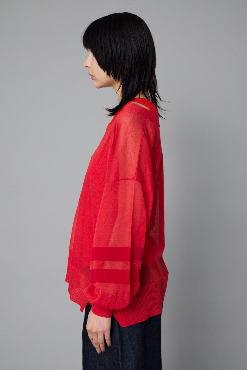 Sheer line cardigan RED FREE