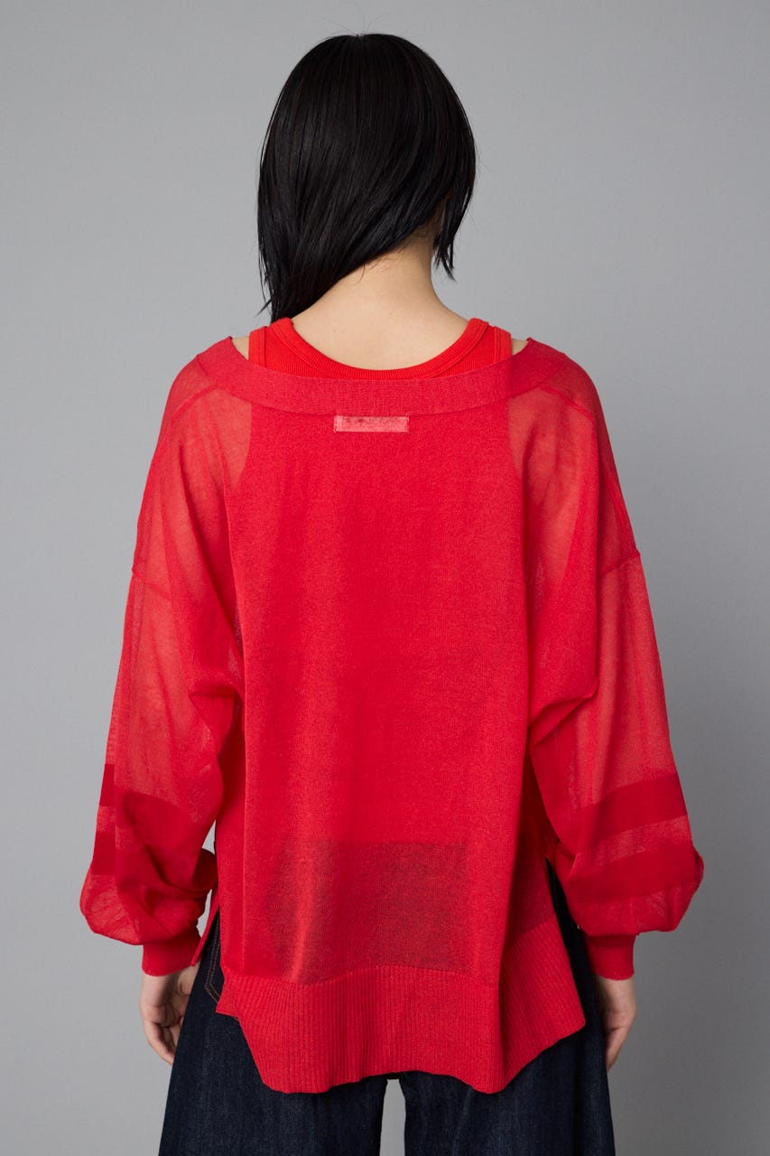 Sheer line cardigan RED FREE