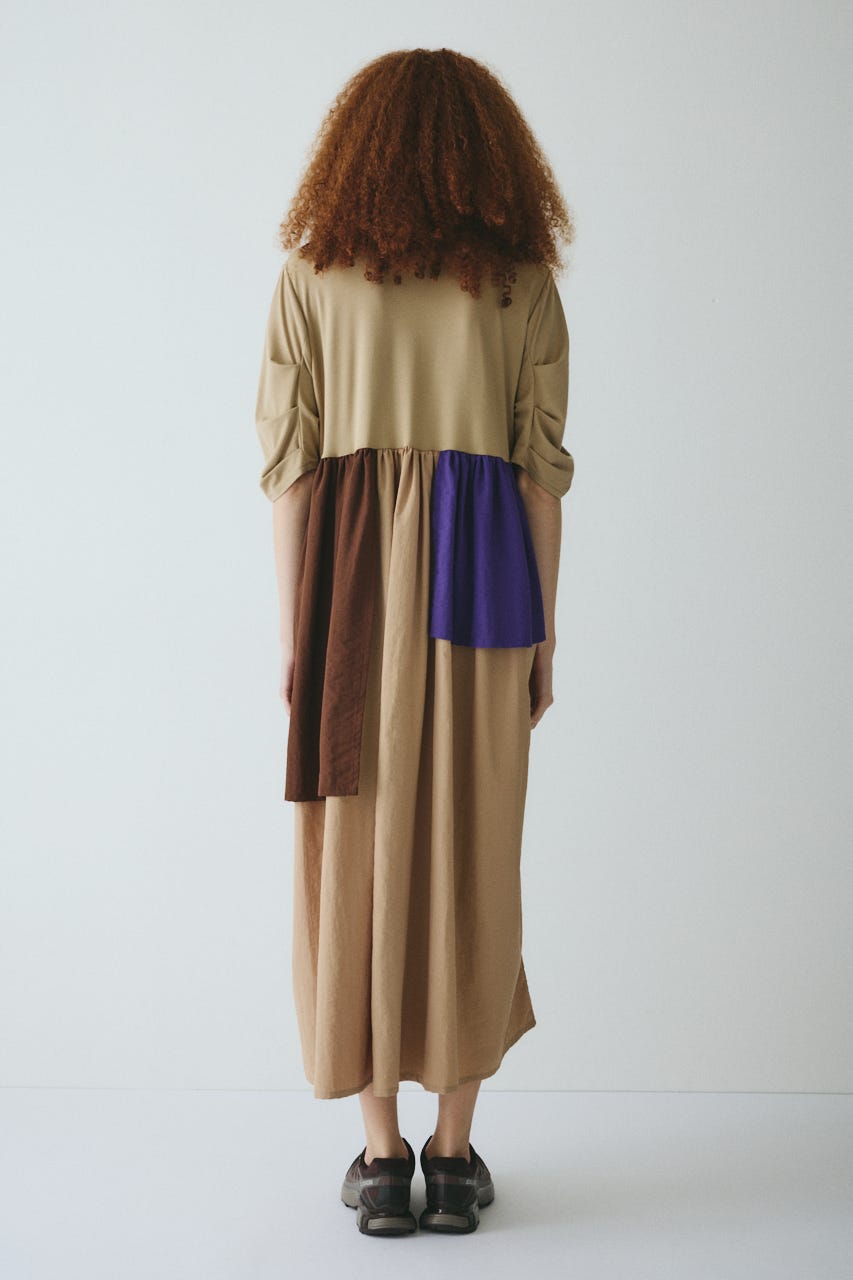 Tuck sleeve docking dress 柄BEG 38