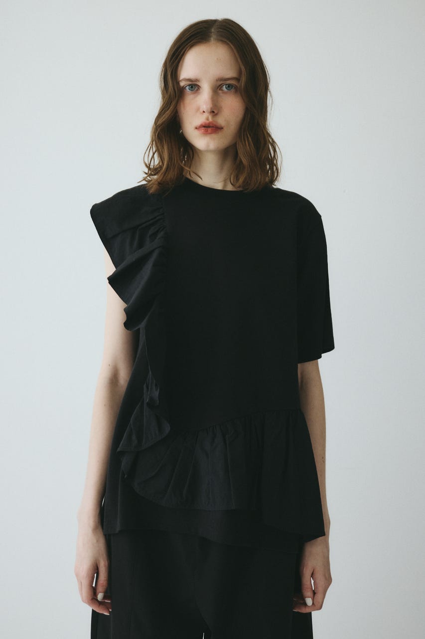 【ポイントアップ+4％対象商品】［予約］Docking ruffle peplum tops BLK FREE