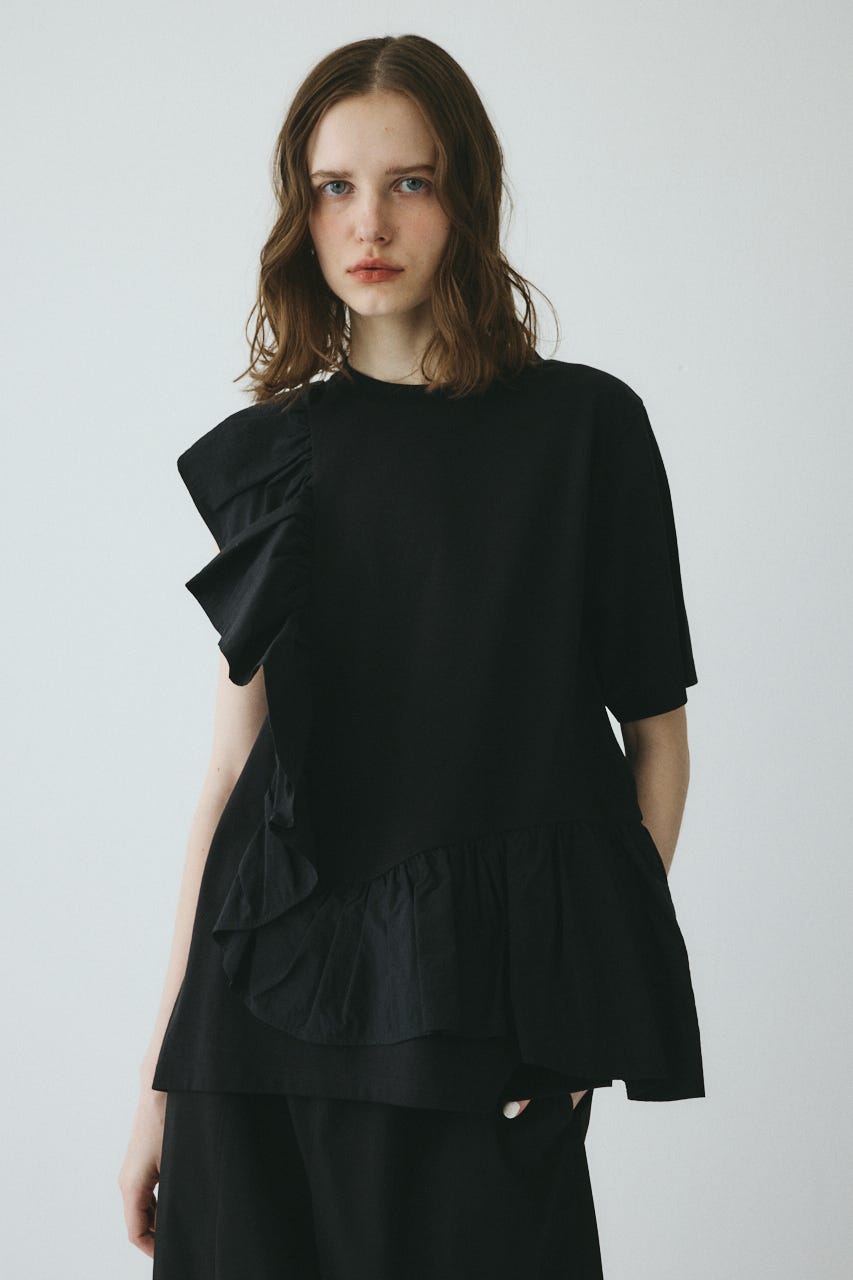 【ポイントアップ+4％対象商品】［予約］Docking ruffle peplum tops BLK FREE
