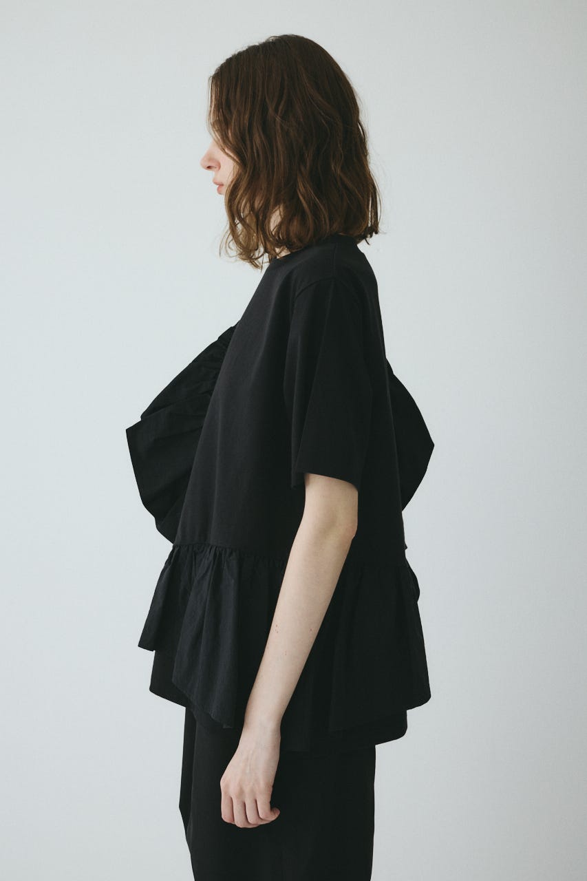 【ポイントアップ+4％対象商品】［予約］Docking ruffle peplum tops BLK FREE