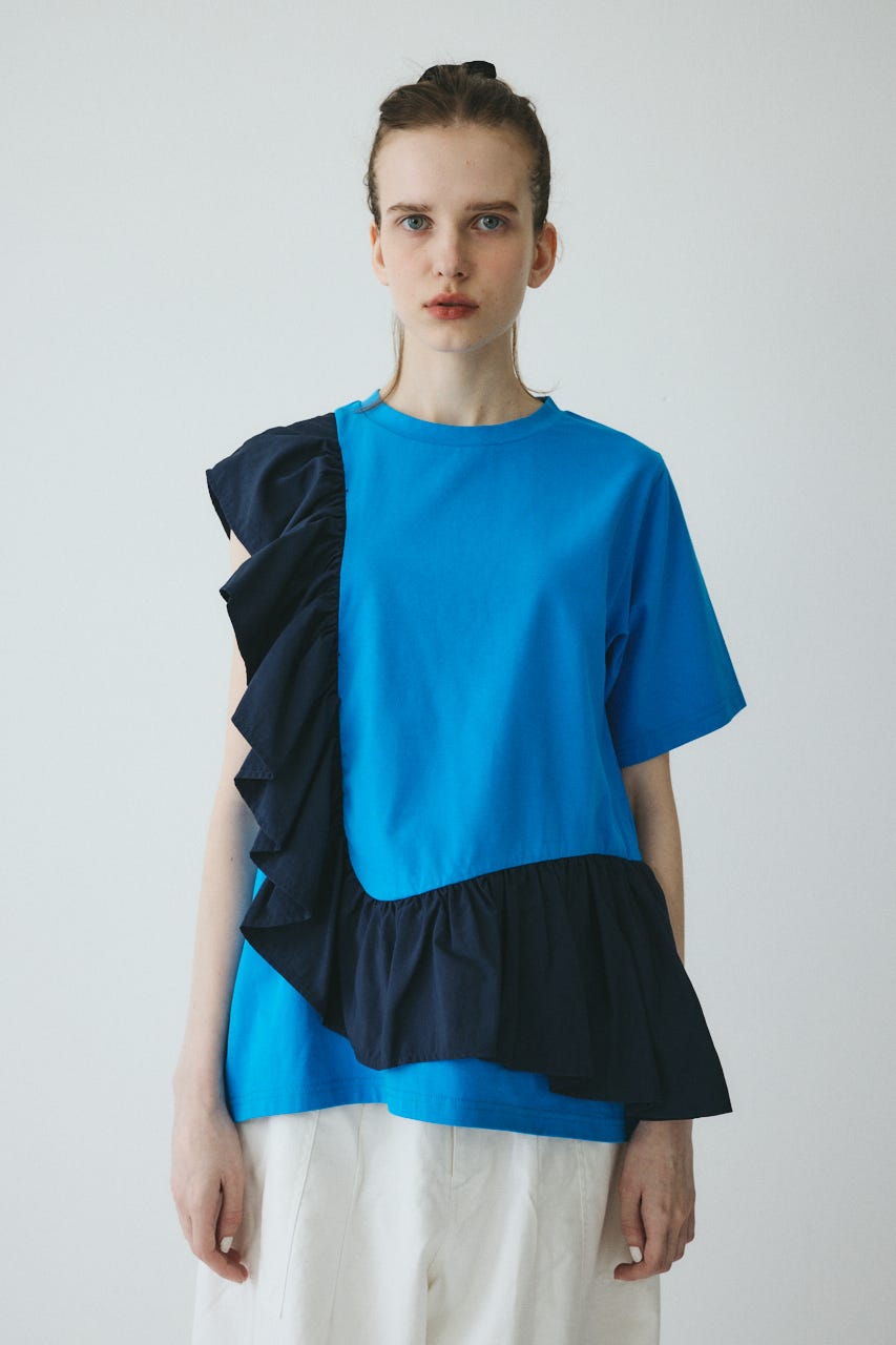 【ポイントアップ+4％対象商品】［予約］Docking ruffle peplum tops BLU FREE