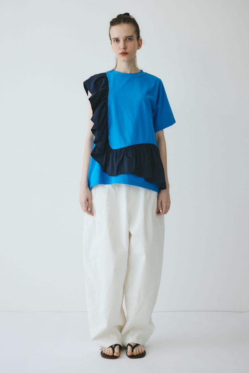 【ポイントアップ+4％対象商品】［予約］Docking ruffle peplum tops BLU FREE