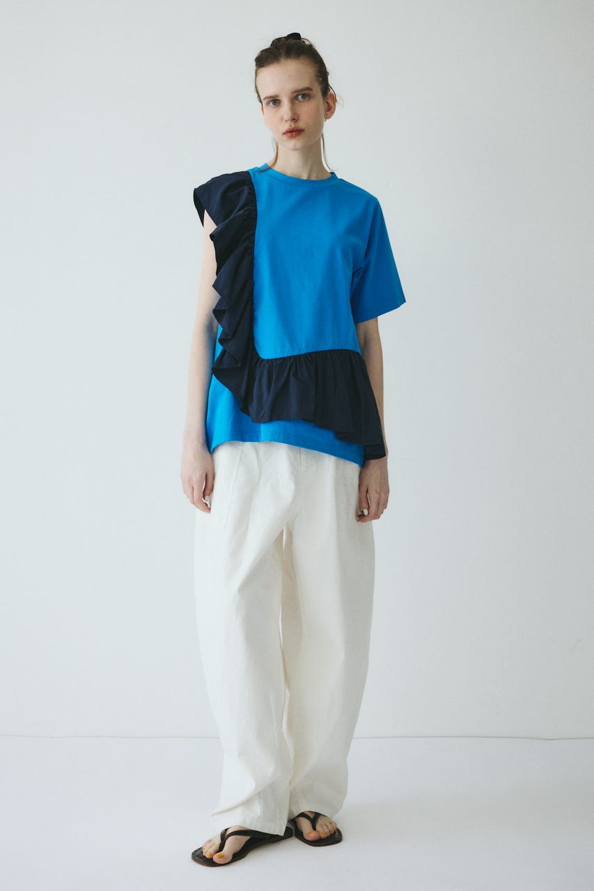 【ポイントアップ+4％対象商品】［予約］Docking ruffle peplum tops BLU FREE