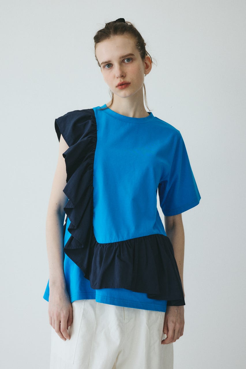 【ポイントアップ+4％対象商品】［予約］Docking ruffle peplum tops BLU FREE