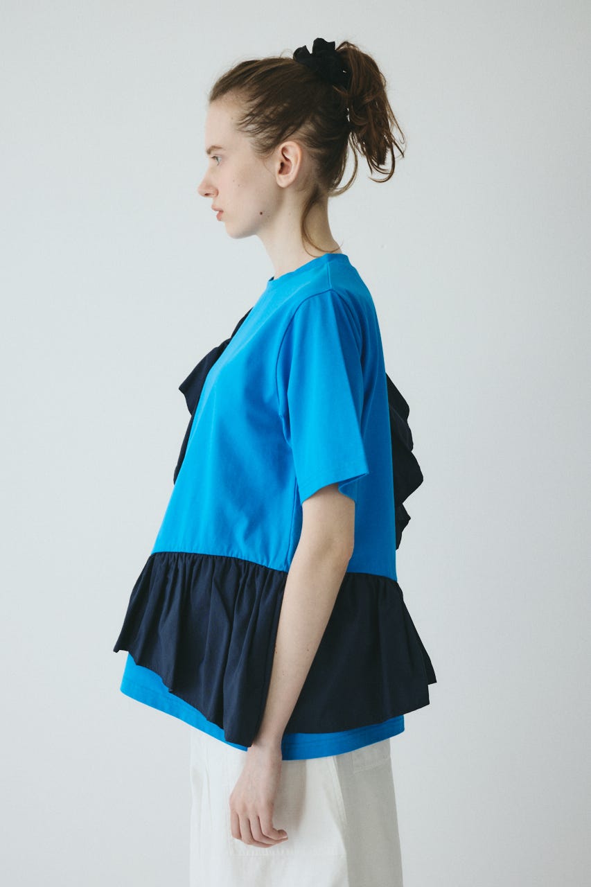 【ポイントアップ+4％対象商品】［予約］Docking ruffle peplum tops BLU FREE