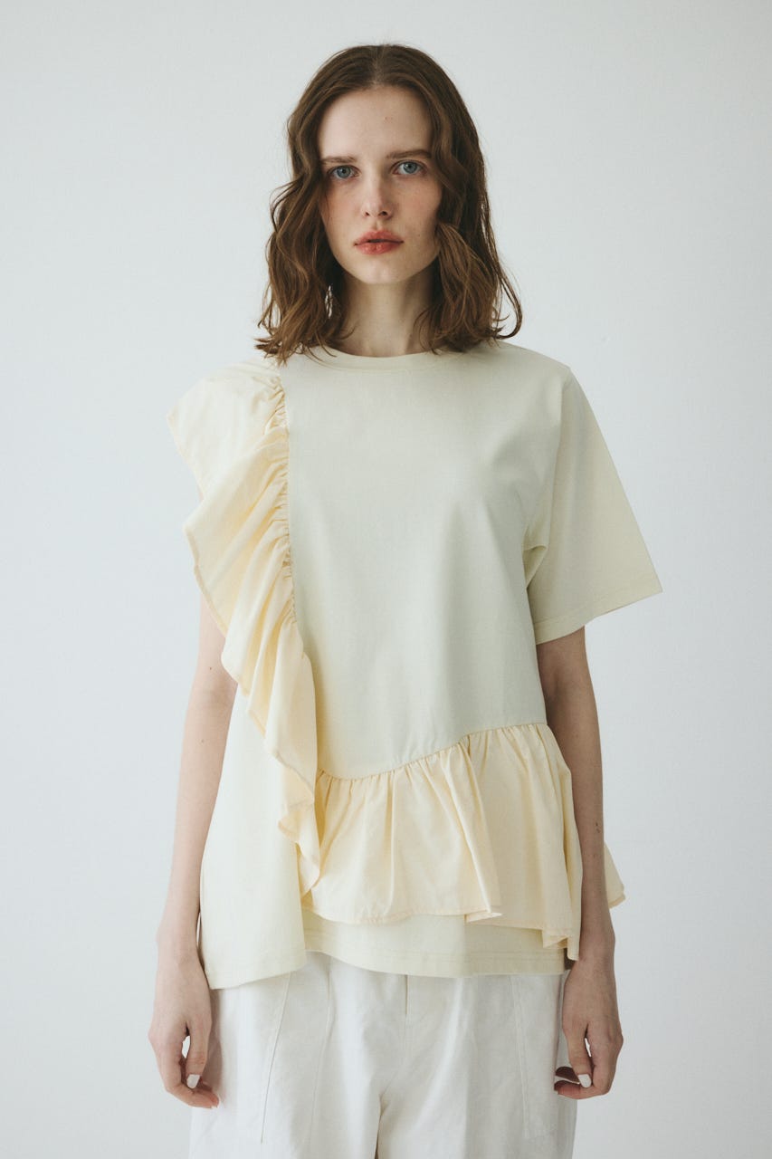 【ポイントアップ+4％対象商品】［予約］Docking ruffle peplum tops O/WHT FREE