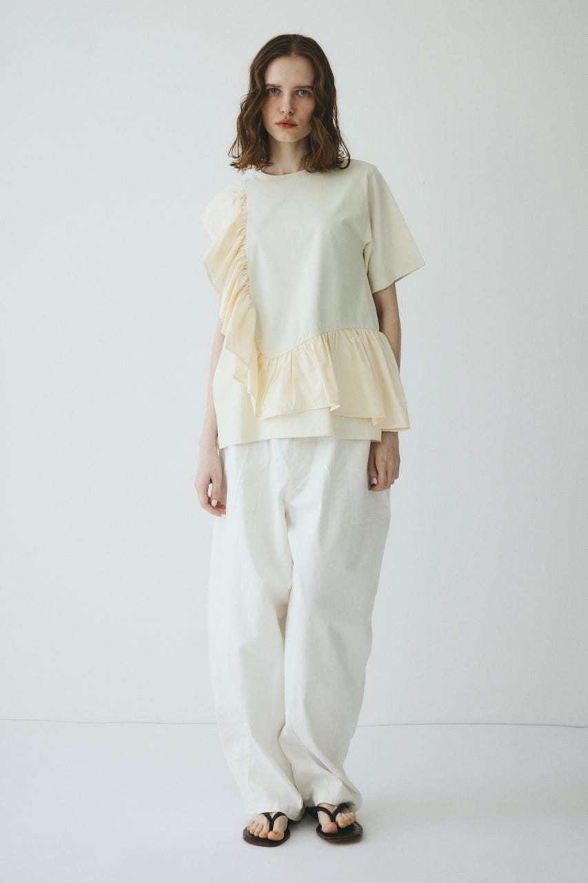 【ポイントアップ+4％対象商品】［予約］Docking ruffle peplum tops O/WHT FREE