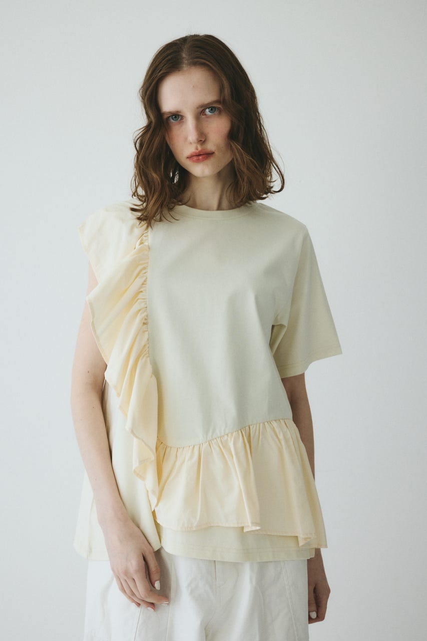 【ポイントアップ+4％対象商品】［予約］Docking ruffle peplum tops O/WHT FREE