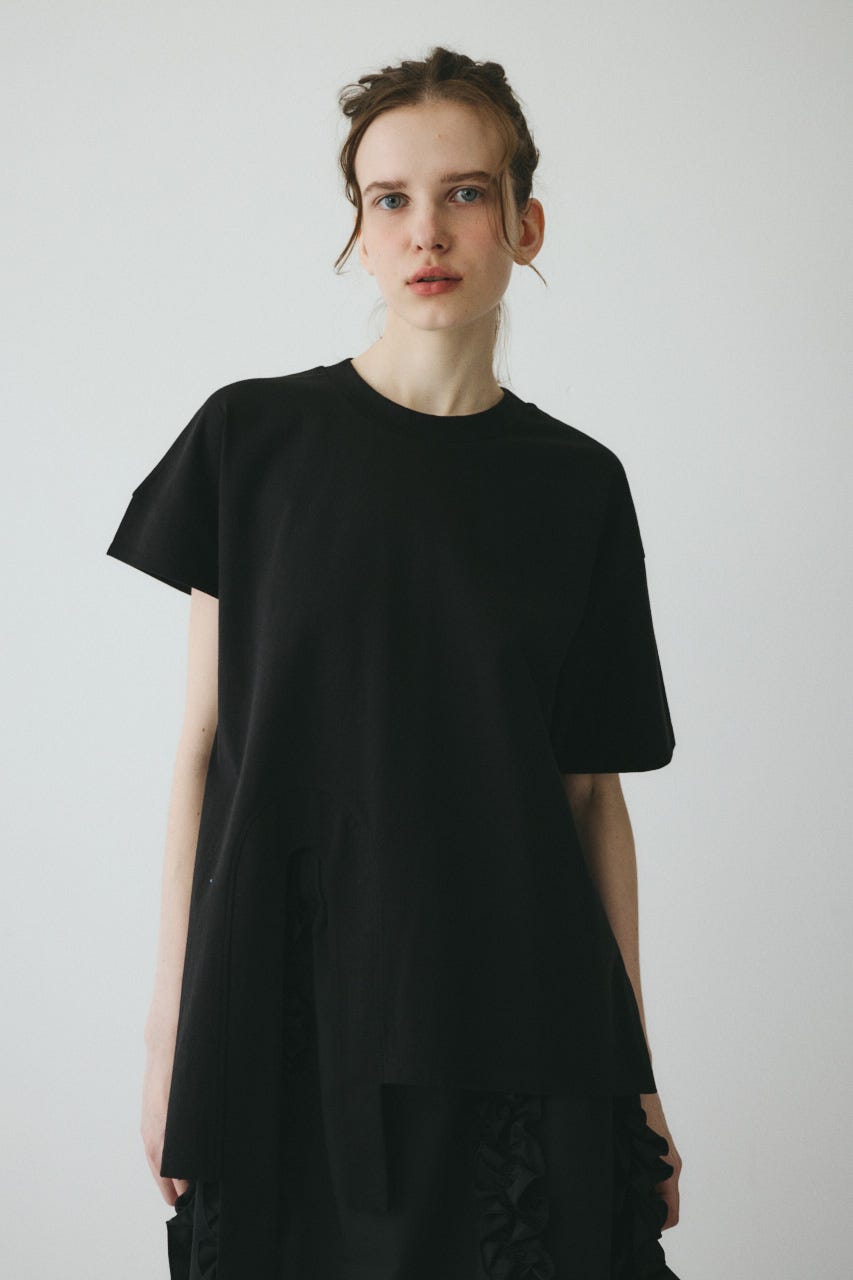 ［予約］Asymmetry hem drape cut tops BLK FREE