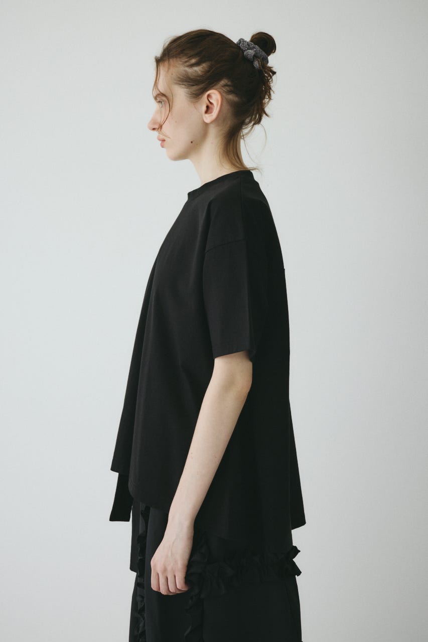 ［予約］Asymmetry hem drape cut tops BLK FREE