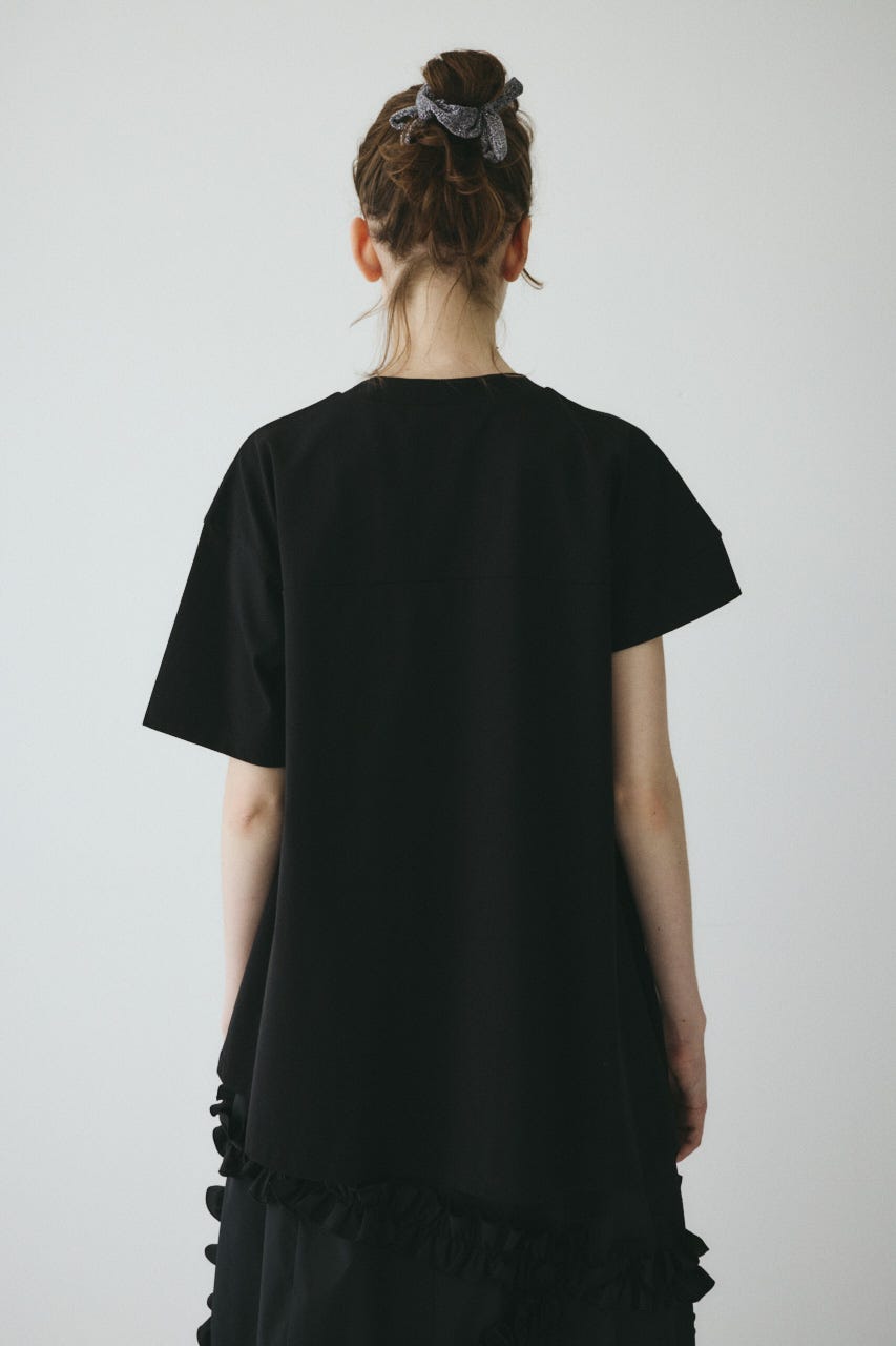 ［予約］Asymmetry hem drape cut tops BLK FREE