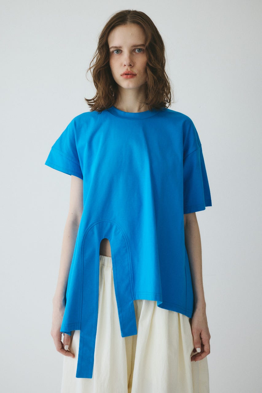 ［予約］Asymmetry hem drape cut tops BLU FREE