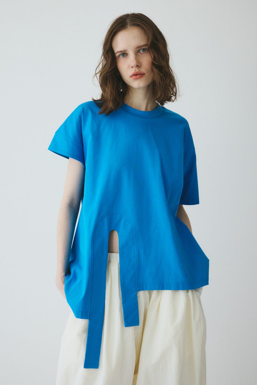 ［予約］Asymmetry hem drape cut tops BLU FREE