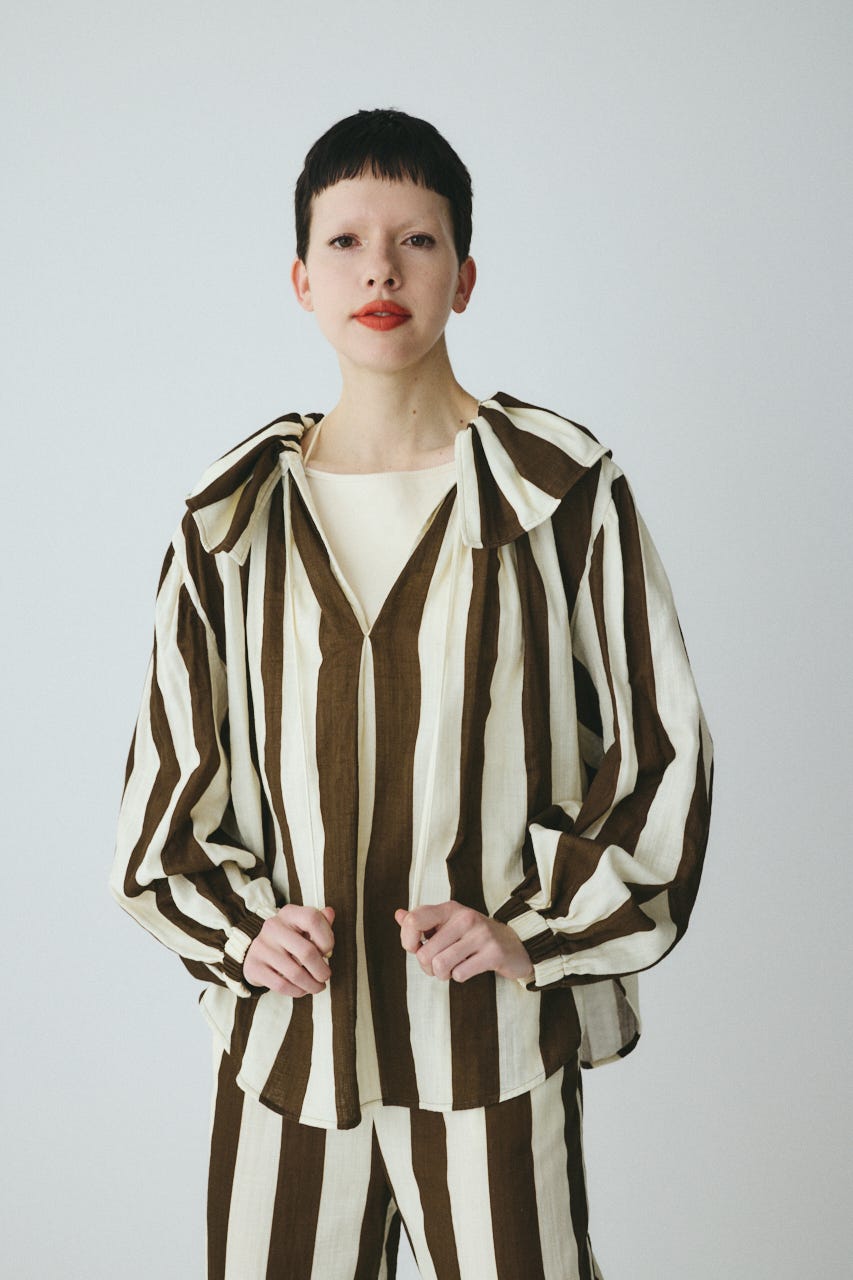 Stripe gauze  blouse 柄BRN FREE