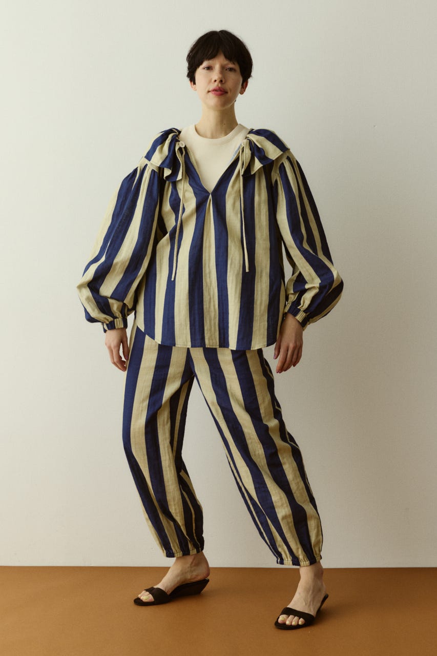 Stripe gauze  blouse 柄NVY FREE