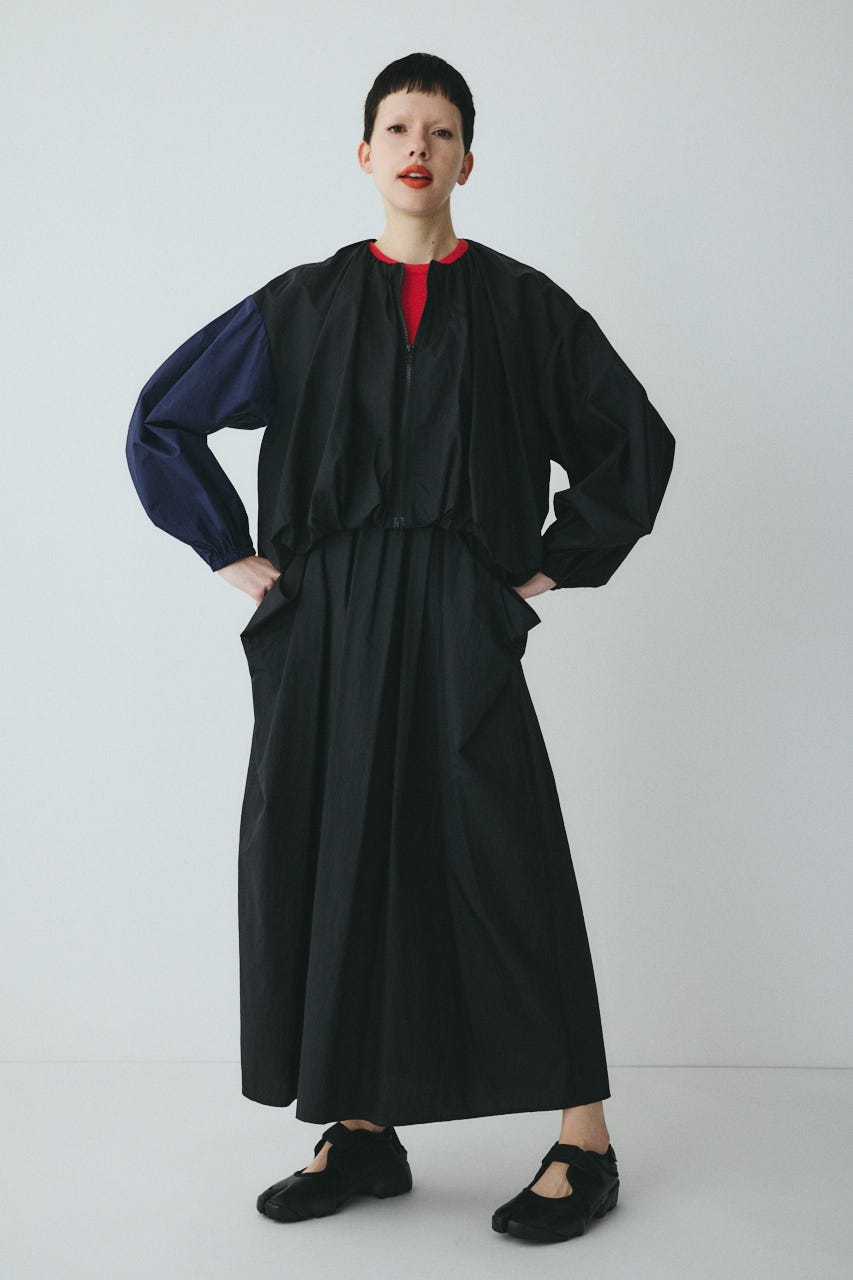 Balloon hem nylon blouson BLK FREE