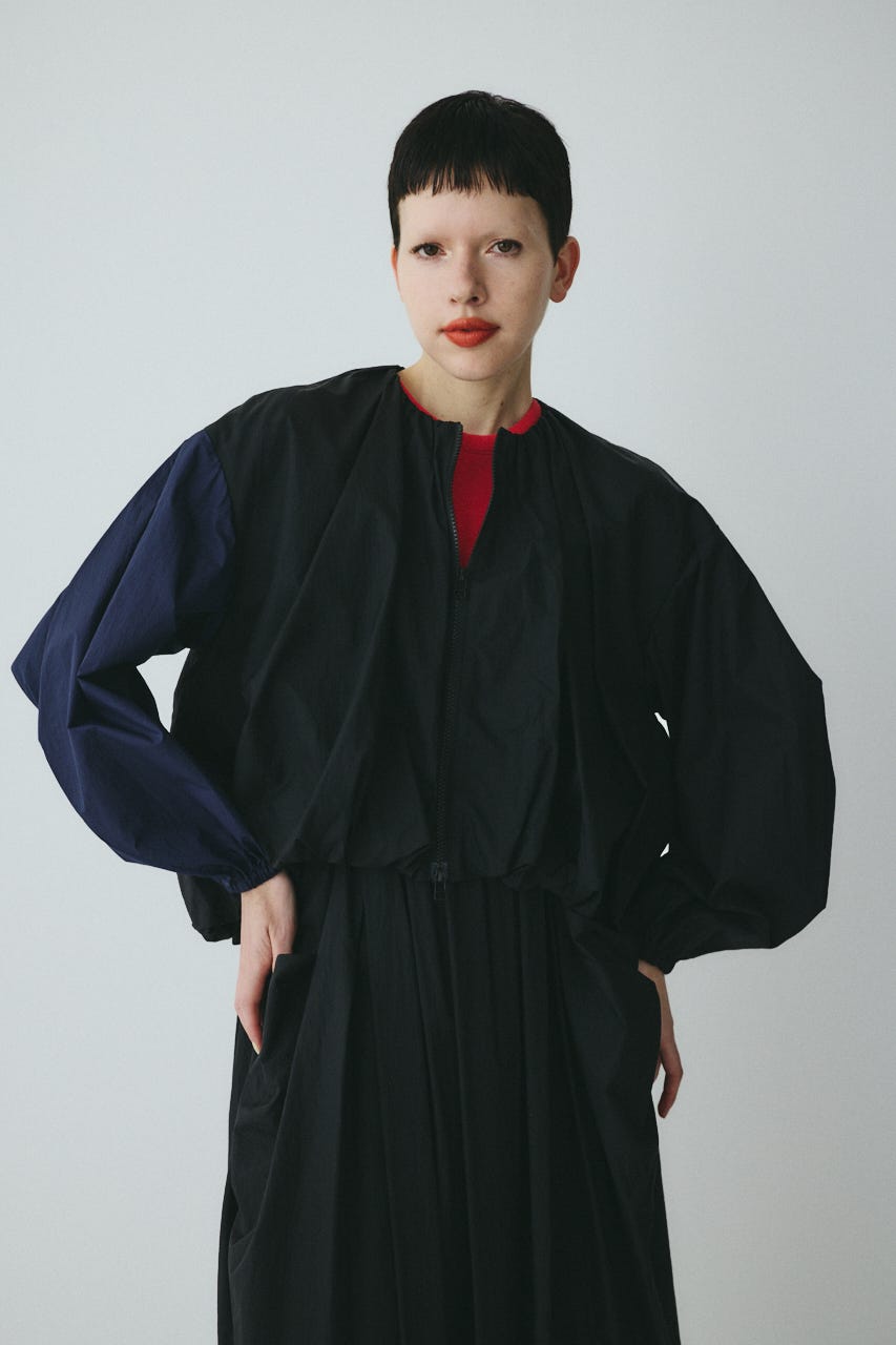 Balloon hem nylon blouson BLK FREE