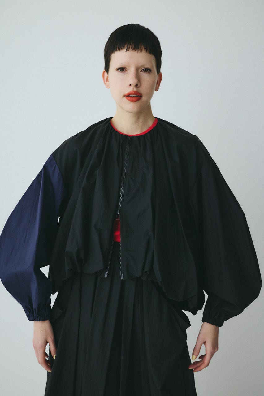 Balloon hem nylon blouson BLK FREE