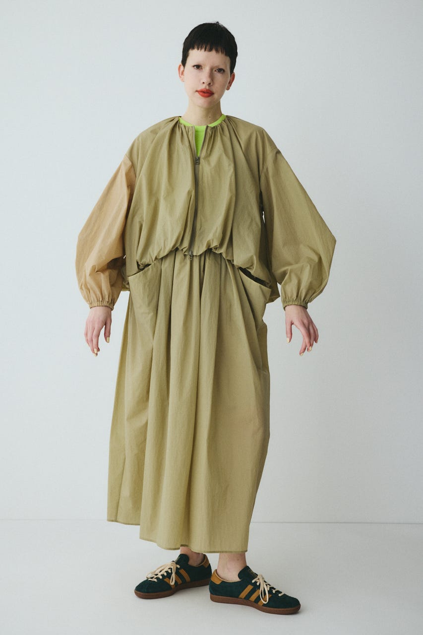 Balloon hem nylon blouson KHA FREE