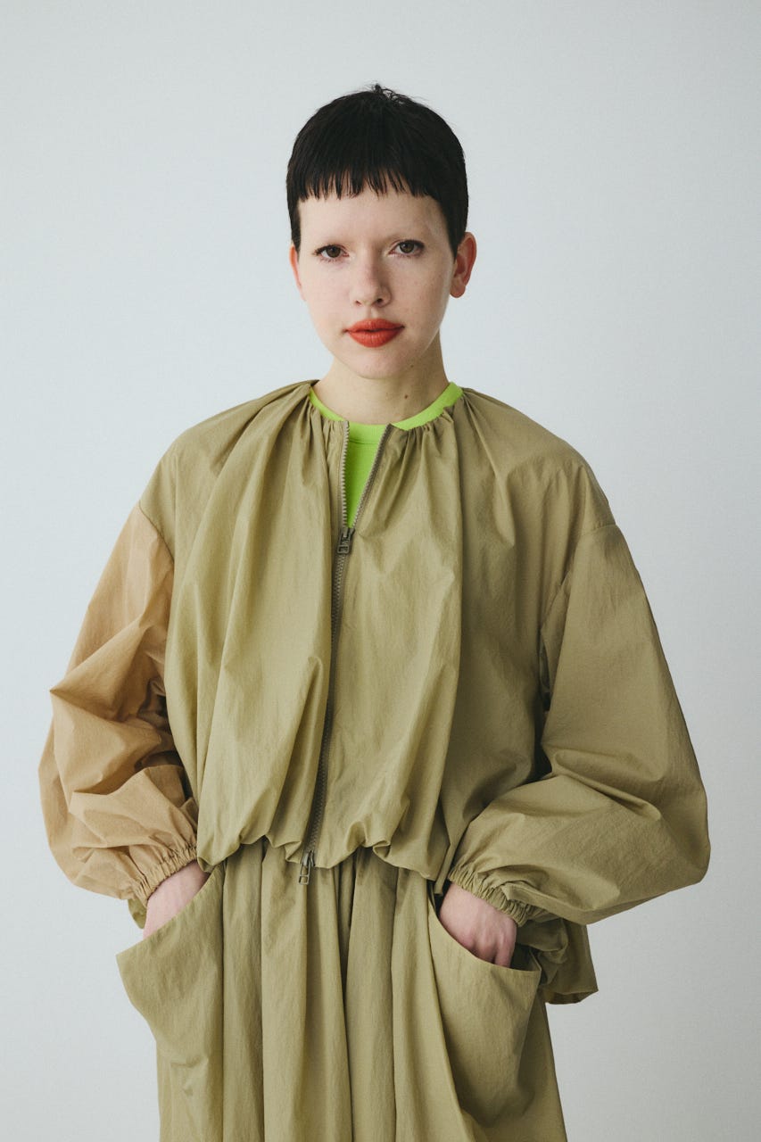 Balloon hem nylon blouson KHA FREE