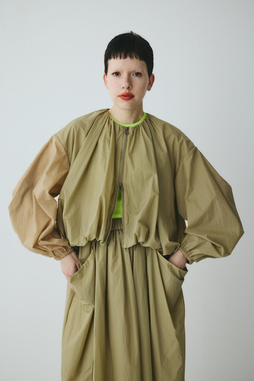 Balloon hem nylon blouson KHA FREE