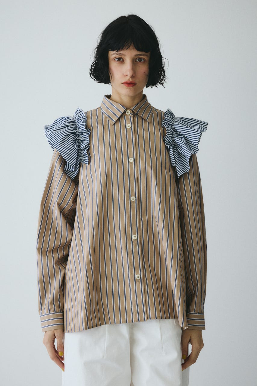 ［予約］Frill sleeve shirt 柄BEG FREE