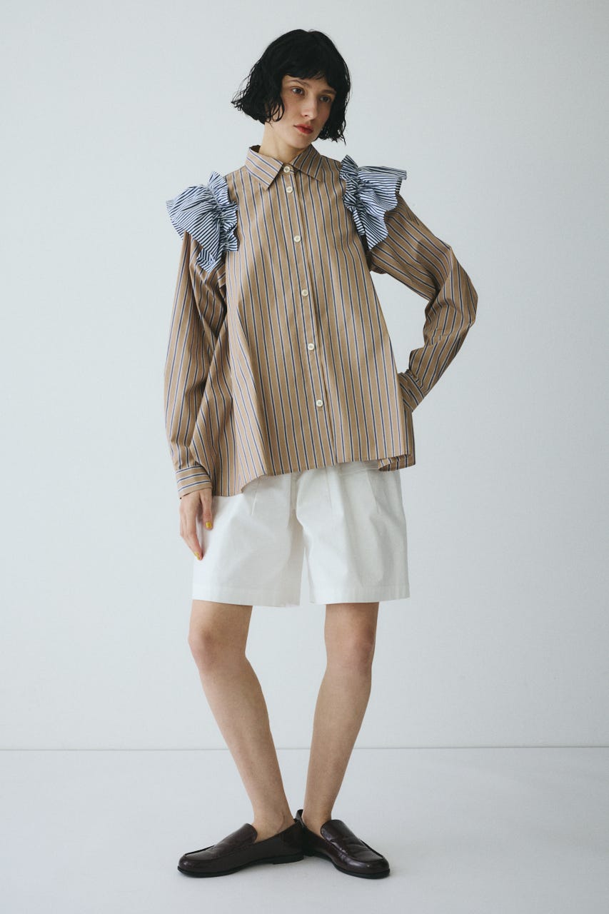 ［予約］Frill sleeve shirt 柄BEG FREE