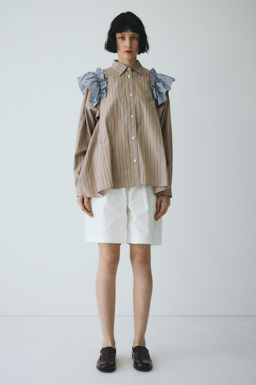 ［予約］Frill sleeve shirt 柄BEG FREE