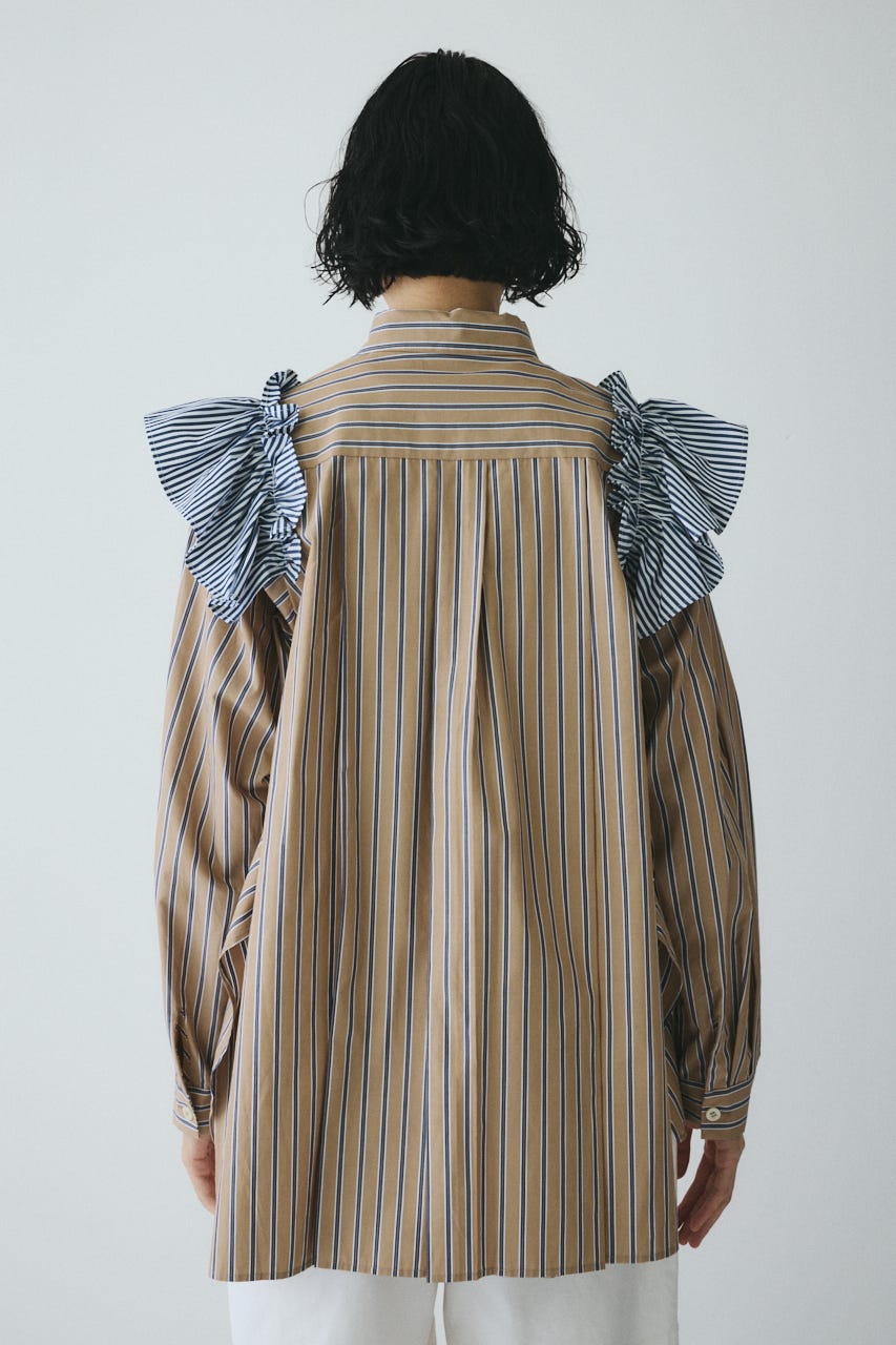 ［予約］Frill sleeve shirt 柄BEG FREE