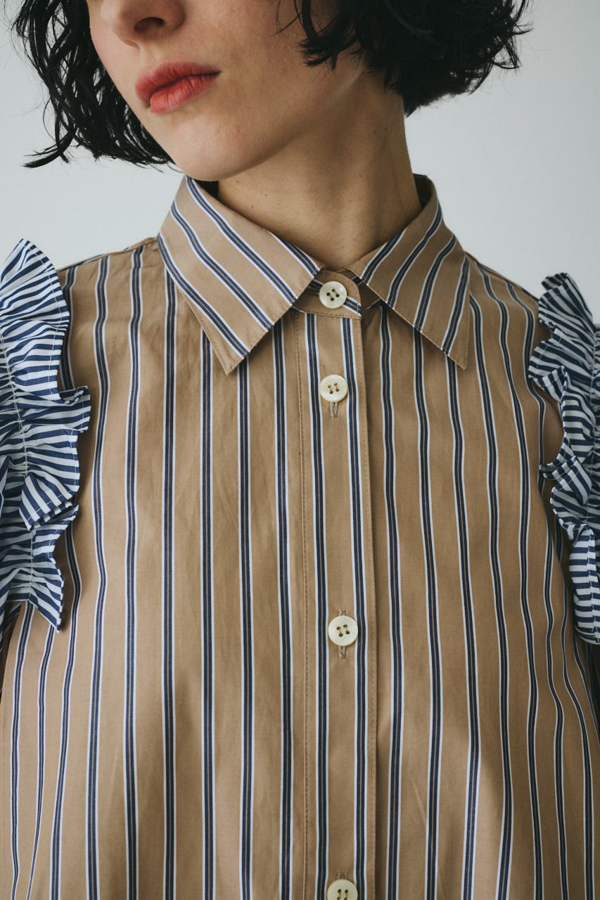 ［予約］Frill sleeve shirt 柄BEG FREE