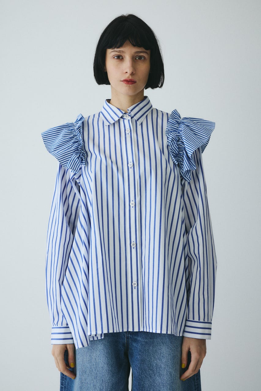 ［予約］Frill sleeve shirt 柄BLU FREE