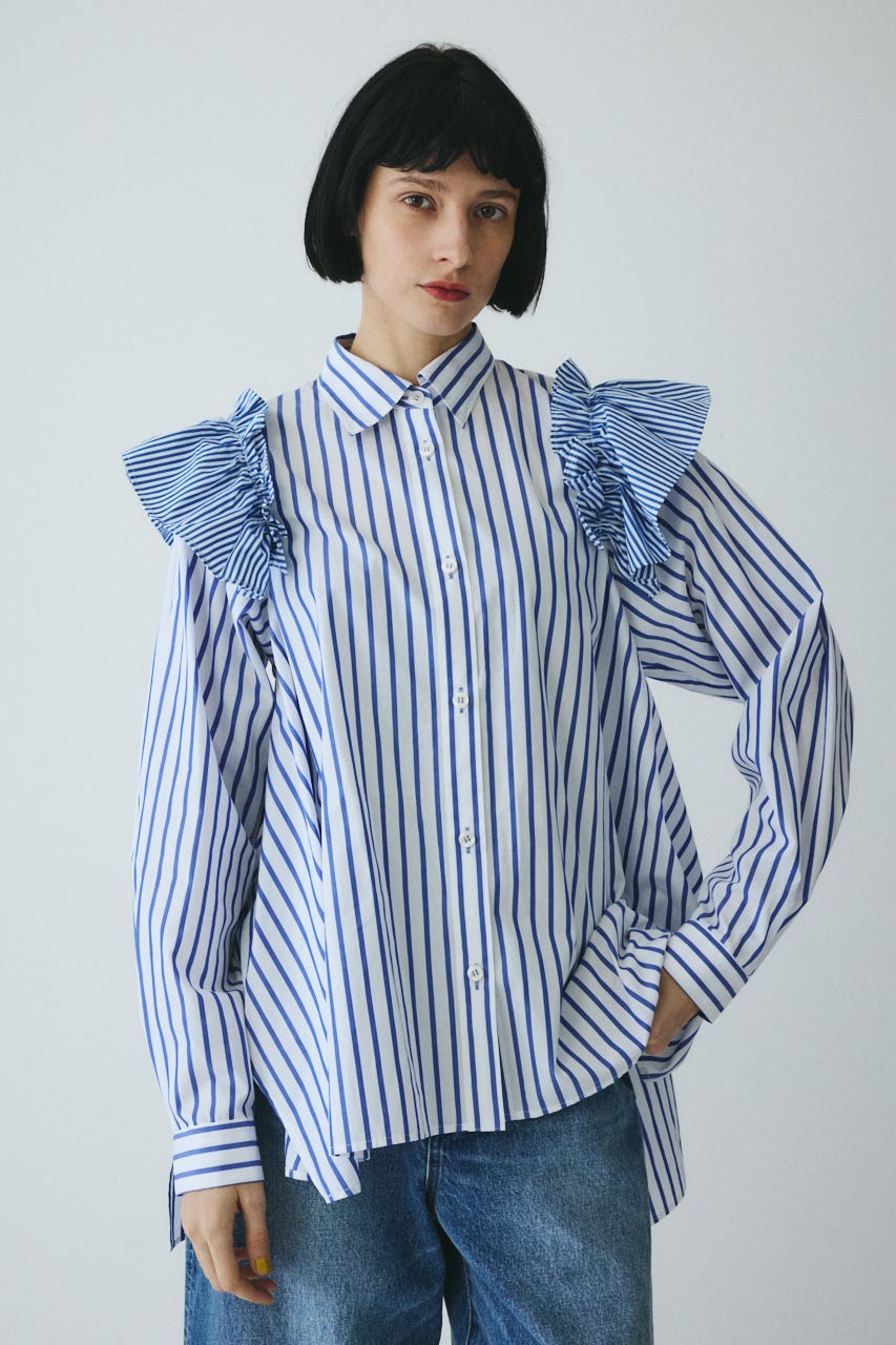 ［予約］Frill sleeve shirt 柄BLU FREE