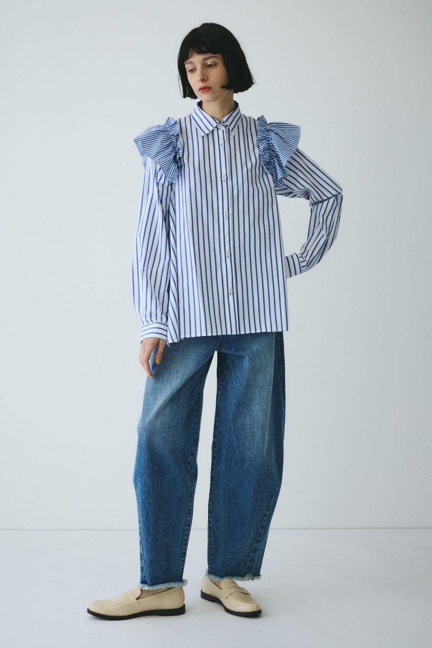 ［予約］Frill sleeve shirt 柄BLU FREE