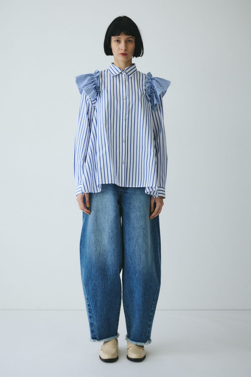 ［予約］Frill sleeve shirt 柄BLU FREE