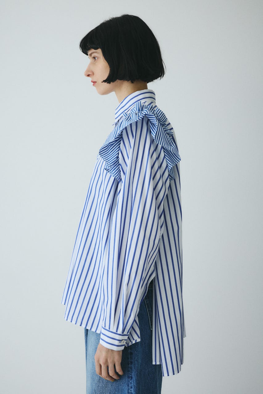 ［予約］Frill sleeve shirt 柄BLU FREE