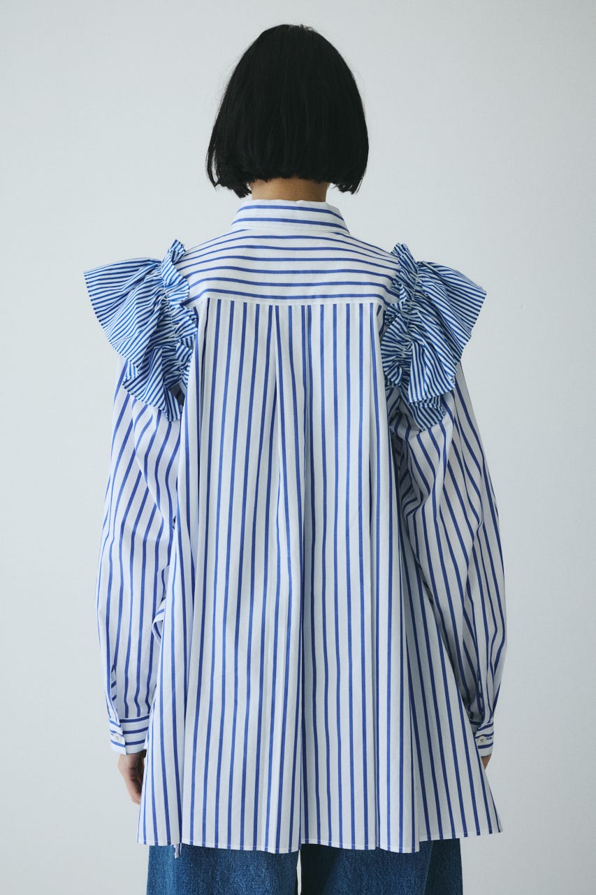 ［予約］Frill sleeve shirt 柄BLU FREE