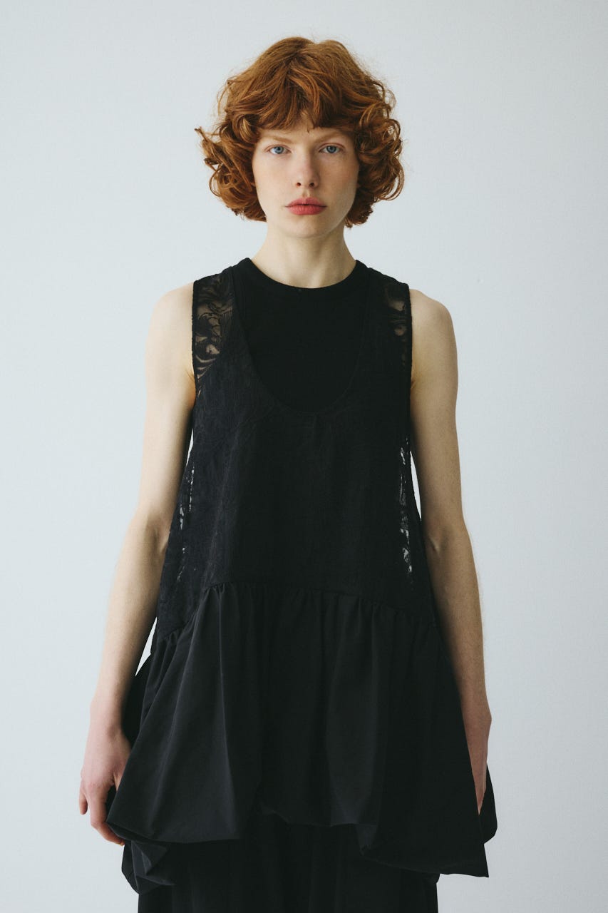 ［予約］Lace flare tunic BLK FREE