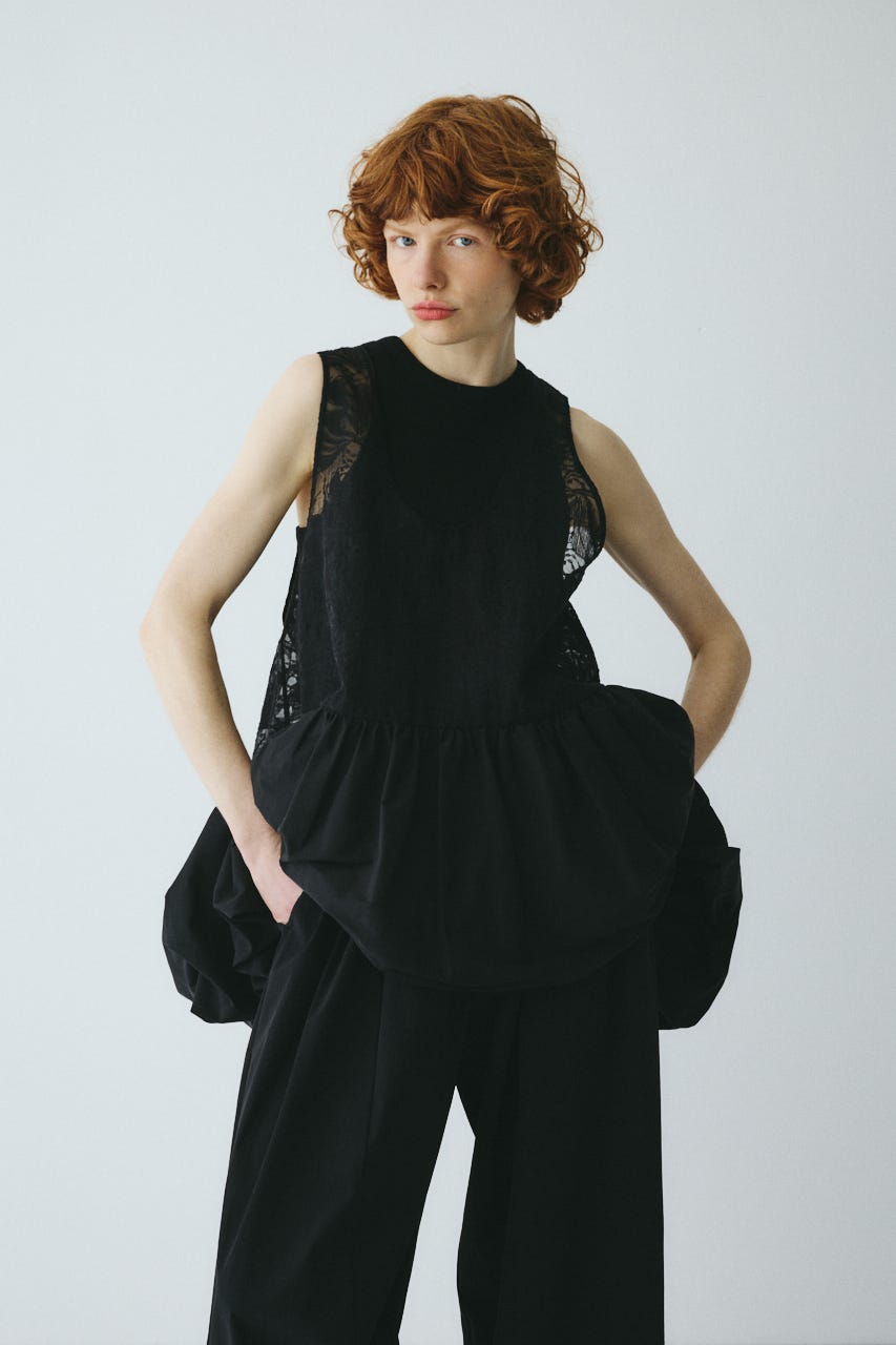 ［予約］Lace flare tunic BLK FREE